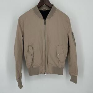 AMI PARIS Beige Bomber Jacket Designer Size Small Full Zip Classic Cotton Linen